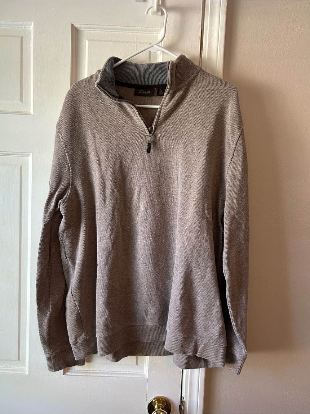 Tasso Elba Men’s Zip-Neck Sweater in Taupe